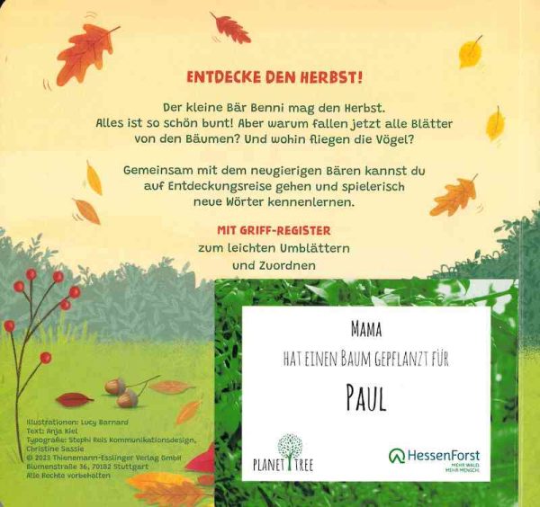 Benni, der kleine Bär: Im Herbst | Pappebuch mit Griff-Register Verkauf – Bild 3