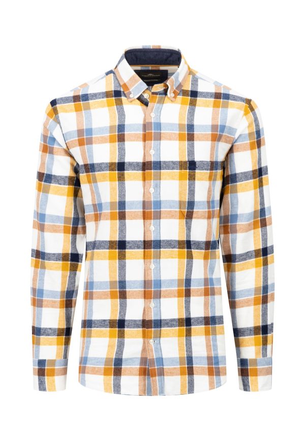 Flanellhemd aus Baumwolle mit Karomuster und Button-down-Kragen Rabatt