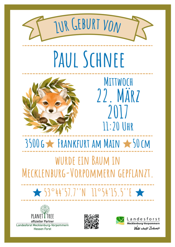 Geburtsurkunde Fuchs - Digital Verkauf