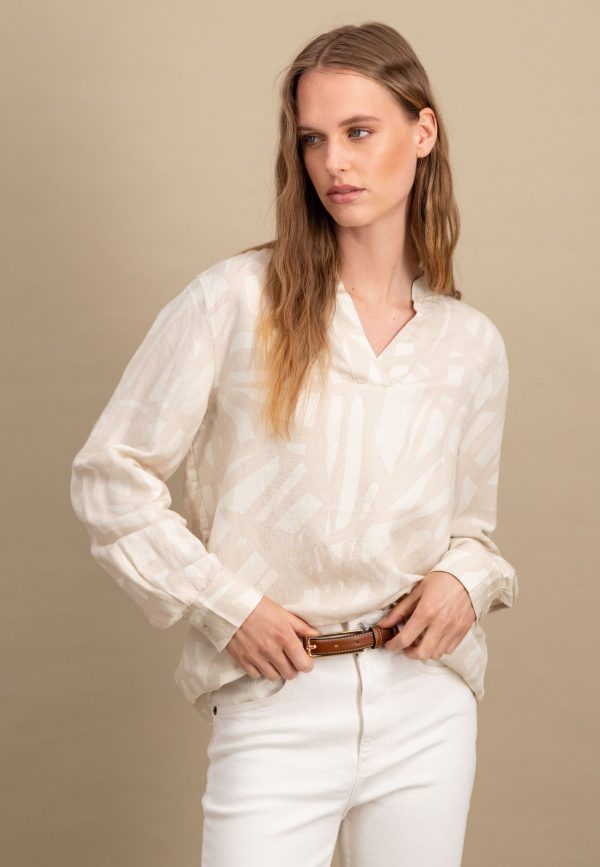 Bluse aus Leinenmix mit Tunika-Kragen Schn?ppchen