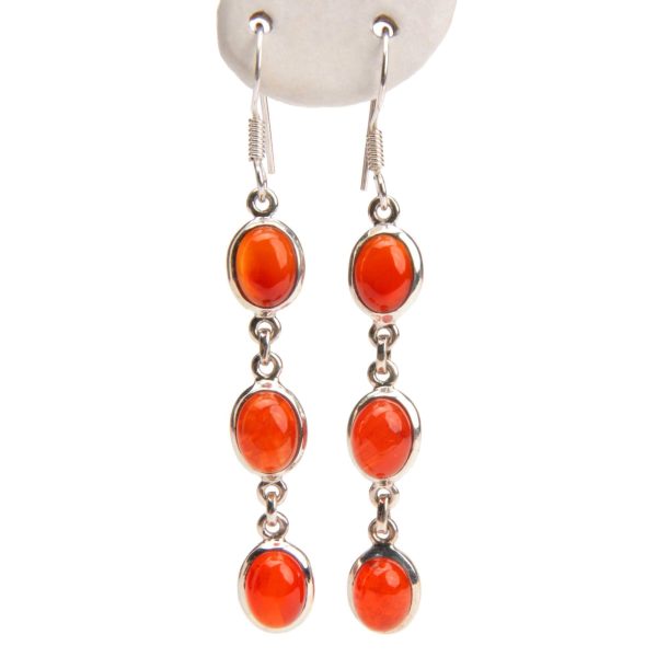 Karneol Ohrschmuck, Sterlingsilber 925, Rot (4 x 0,7 cm) Rabatt
