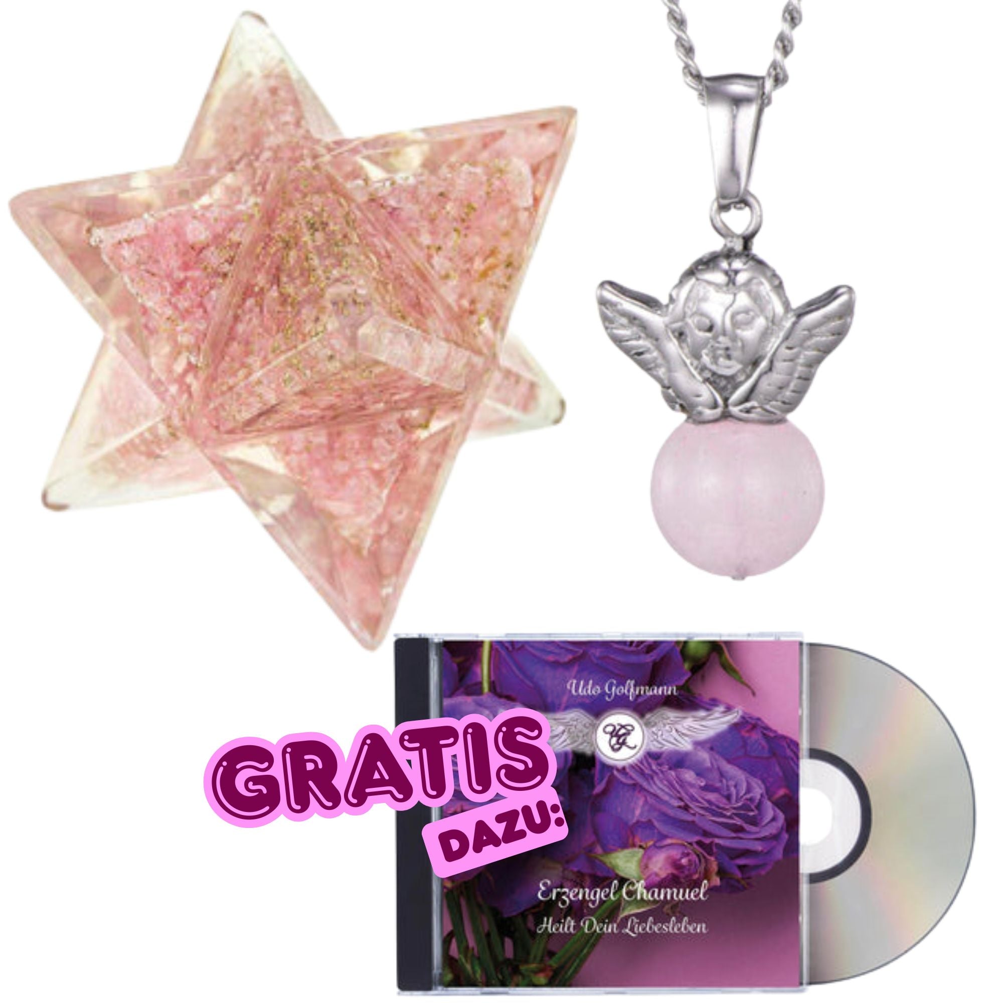 Herzlicht & Himmlische Liebe SET Rosenquarz-Merkaba Orgonit mit Erzengel Chamuel Anhänger + Gratis: Meditations-CD Erzengel Chamuel Online-Schn?ppchen