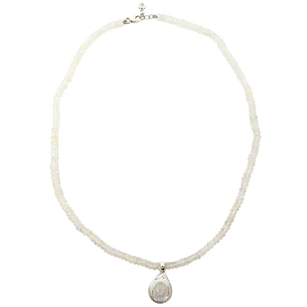 Mondsteinkette Collier (Regenbogenmondstein), 925 Silber (50 cm) Angebot – Bild 2
